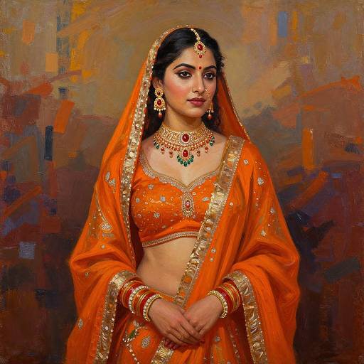 Vibrant Indian Woman Oil Painting