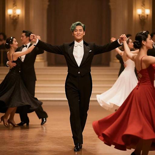Elegant Dance in a Dimly Lit Ballroom