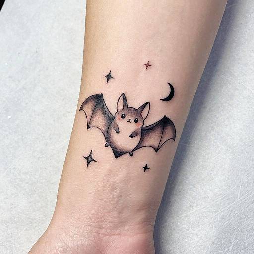 Whimsical Cute Bat Tattoo Design