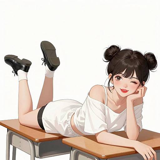 Anime Girl Relaxing on Desk