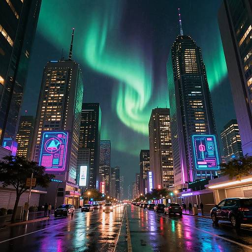 Aurorapunk Neon Cyberpunk Cityscape