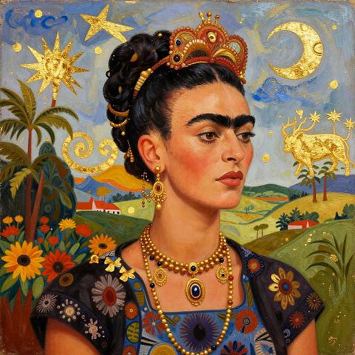 Frida Kahlo Style Regal Woman Landscape