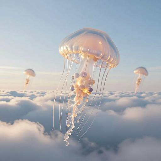 Ethereal Jellyfish Floating Above Clouds
