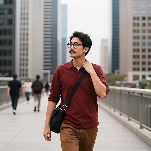Urban Stroll: Man in Red Shirt