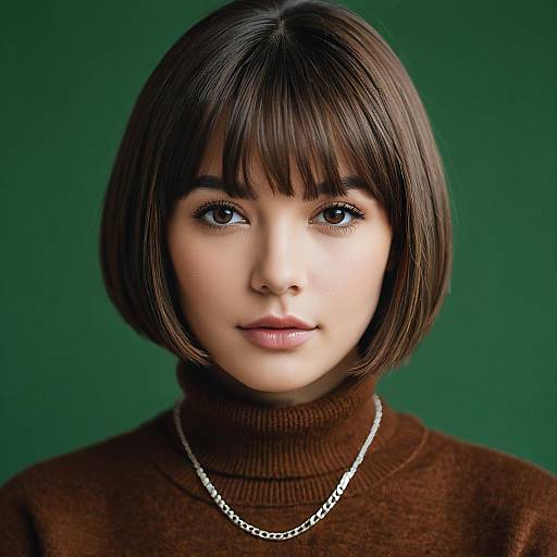 Young woman with blunt bob haircut and necklace