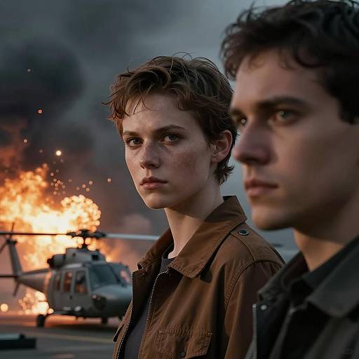 Intense Encounter Amidst Fiery Chaos