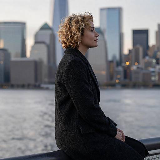 Contemplative Woman in City Skyline