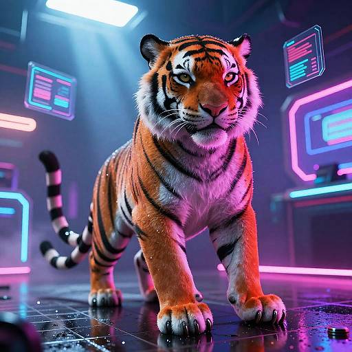 Neon Tigress Hacker in Vaporwave Club