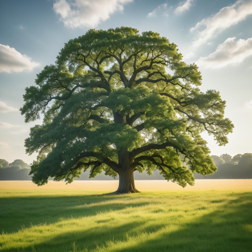 Majestic Oak Tree in Meadow Scene