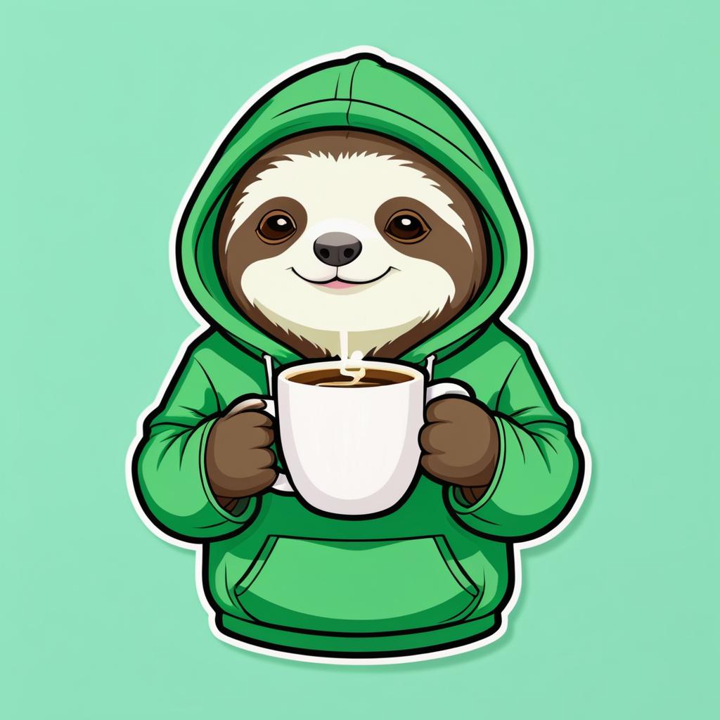 Kawaii Sloth in Hoodie with Coffee