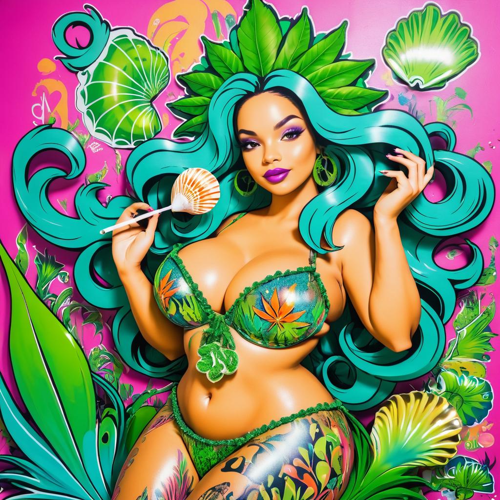 Playful Graffiti Mermaid with Marijuana Theme