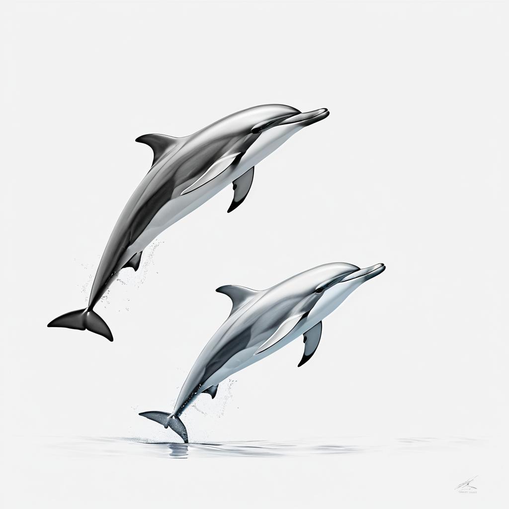 Elegant Minimalist Dolphin Pencil Drawing