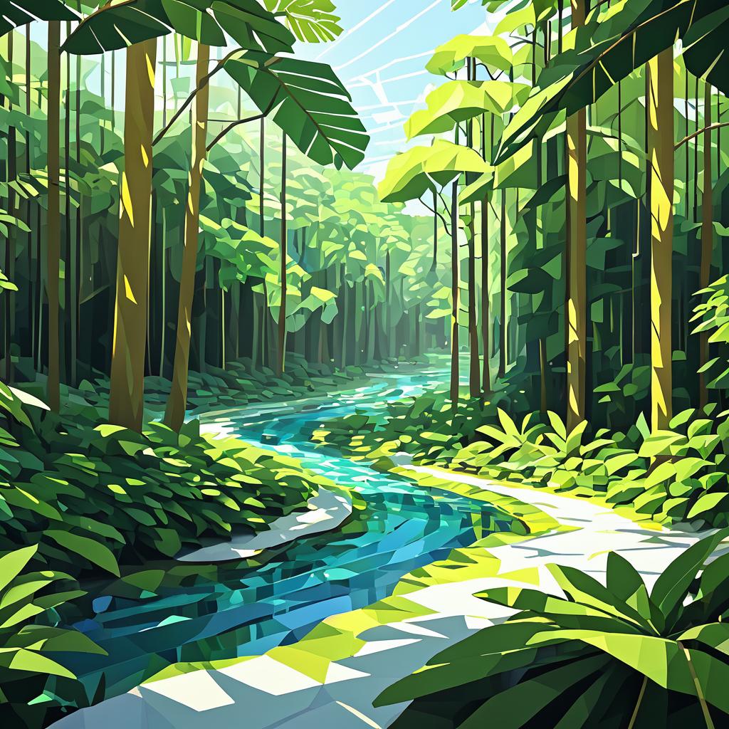 Vibrant Low-Poly Rainforest Canopy Scene