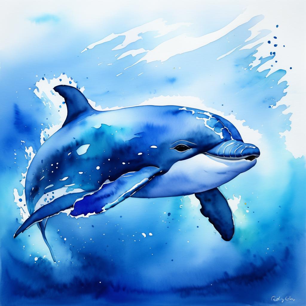 Vibrant Watercolor Baby Whale in Ocean