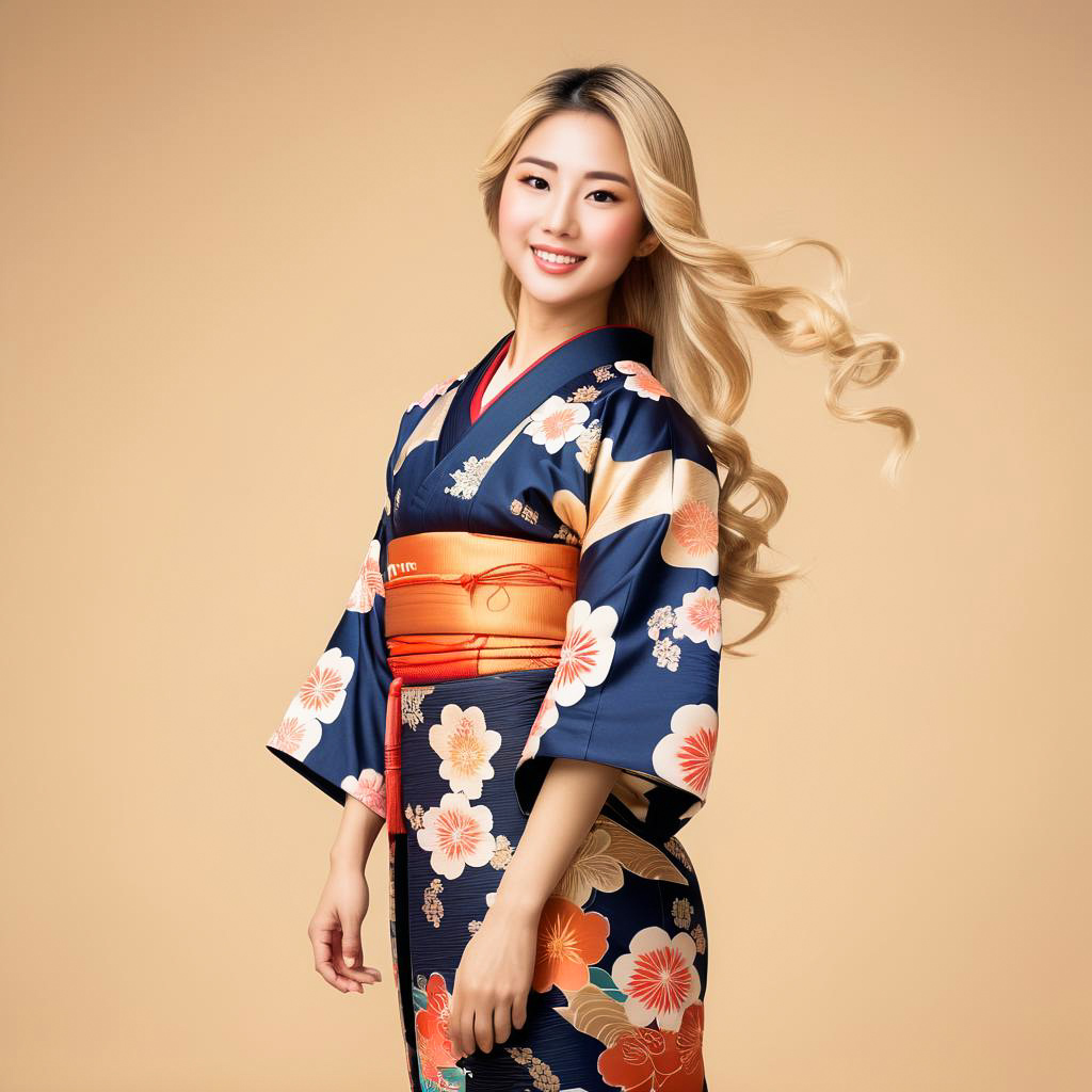 Excited Girl in Colorful Yukata Portrait