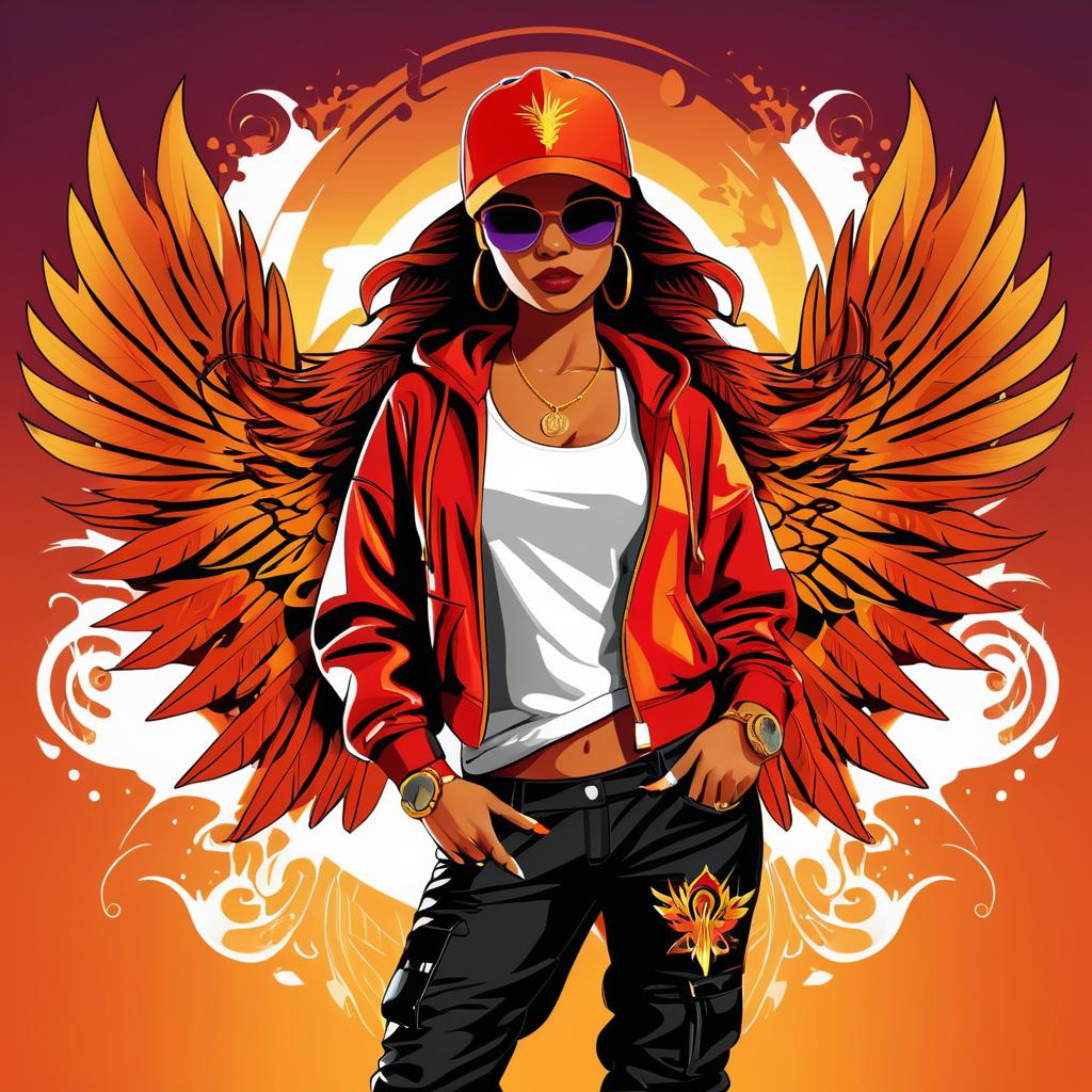 Fiery Phoenix Hip-Hop Character Illustration