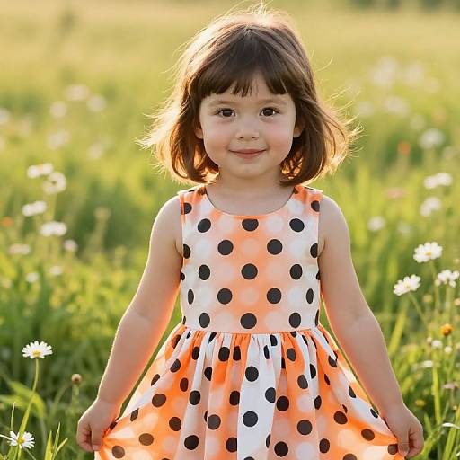 Cheerful Girl in Polka Dot Dress