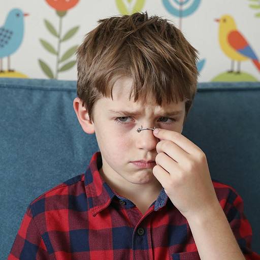 Boy with Nose Clip Against Colorful Background