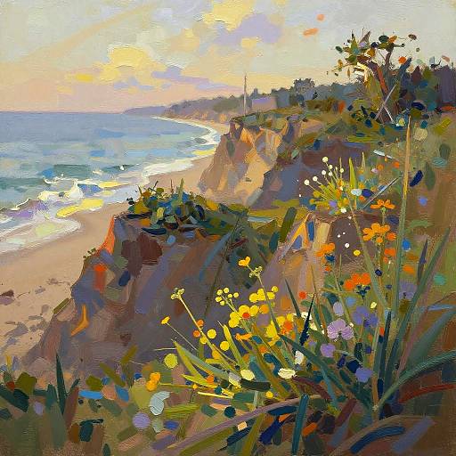 Impressionistic Oceanfront Wildflower Bluffs