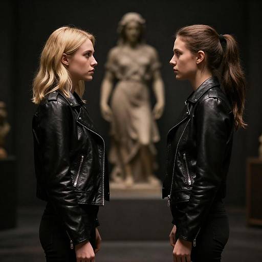 Two Women in Shadowy Leather Jackets