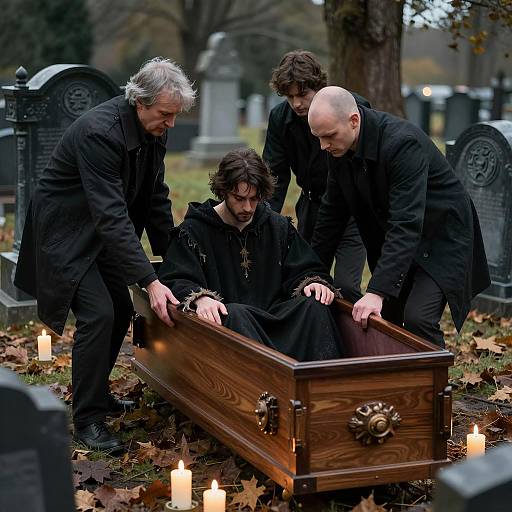 Mysterious Funeral in Dim Graveyard