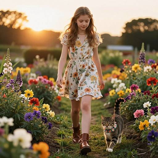 Teen Girl in Vintage Floral Garden