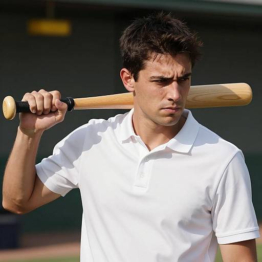 Man Holding Baseball Bat Over Shoulder