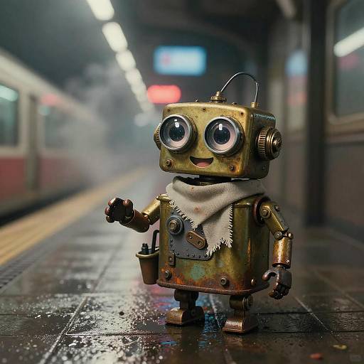 Endearing Automaton on Neon Subway Platform