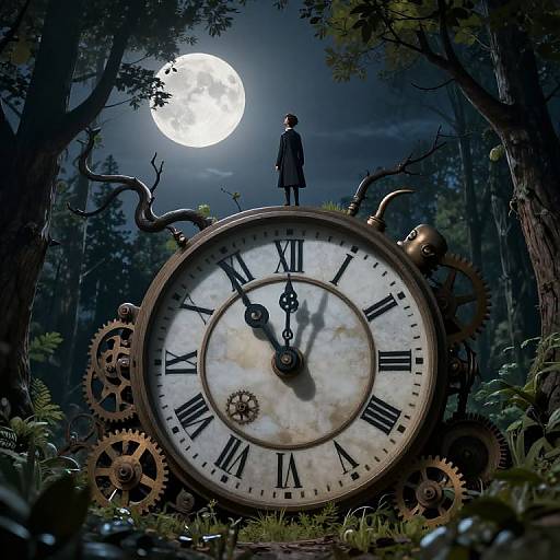 Surreal Moonlit Mechanical Forest