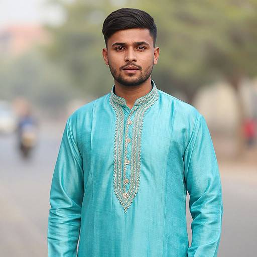 Realistic Turquoise Sherwani Portrait