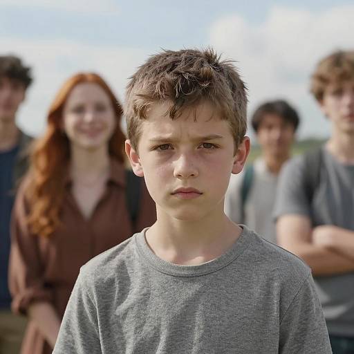 Boy in Focus: Outdoor Scene with Crowd