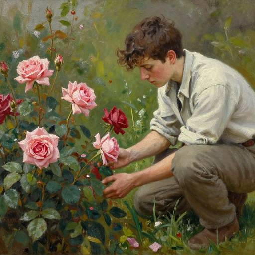 Gathering Roses Oil Painting Art