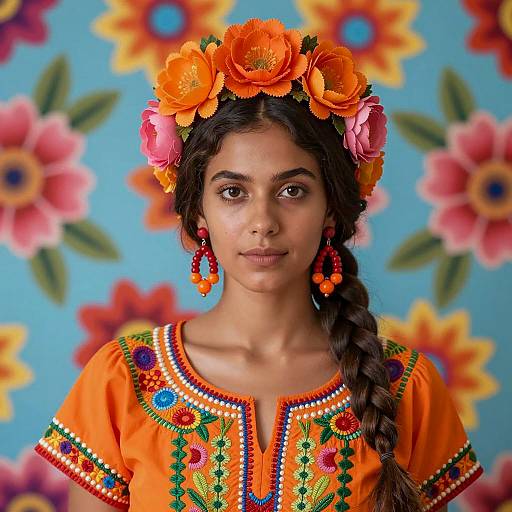 Vibrant Woman in Colorful Floral Attire