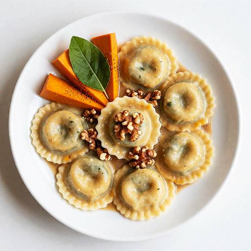 Top-Down Handmade Pumpkin Sage Ravioli