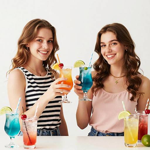 Two Young Women Toasting with Colorful Cocktails