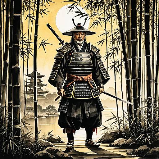 Elderly Samurai in Bamboo Grove