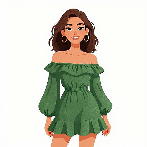 Boho Chic Woman in Forest Green Dress