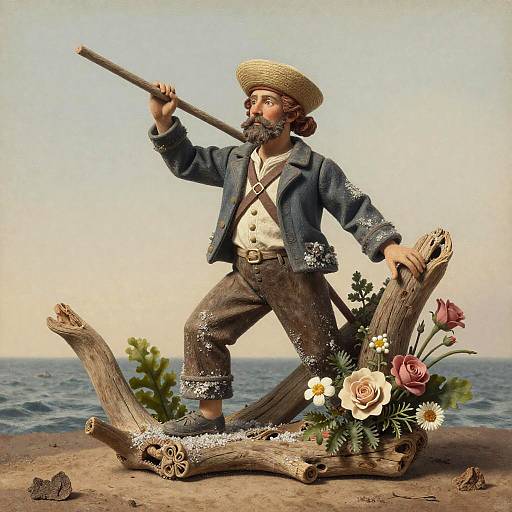 Driftwood Sea Captain Floral Sculpture