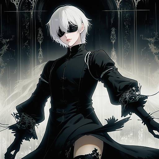 Illustration of 9s (nier:automata), nier (series) in the style of Yuumei