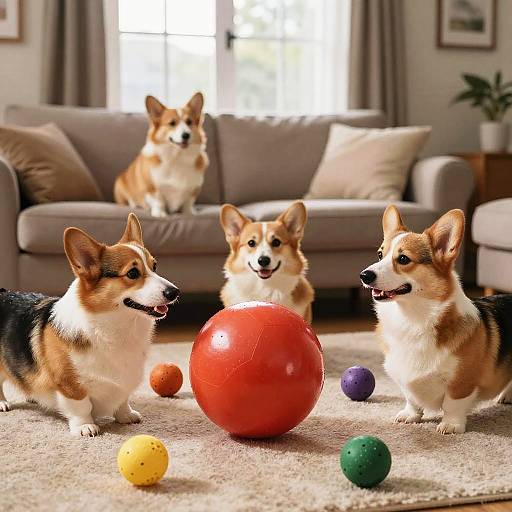 Indoor Corgis Ball Party
