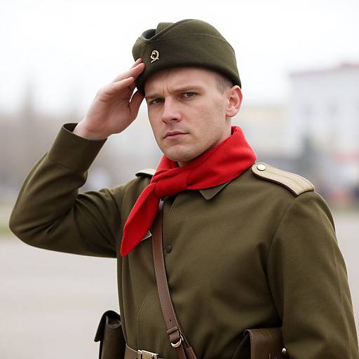 Soviet Soldier Cosplay with Red Scarf