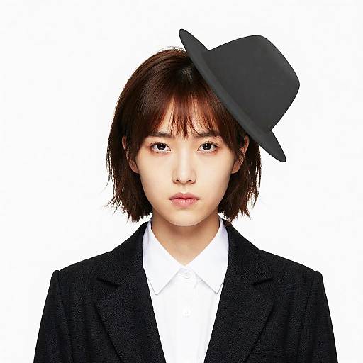 Young Woman with Short Brown Hair and Hat