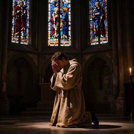 Kneeling Crusader in Gothic Cathedral