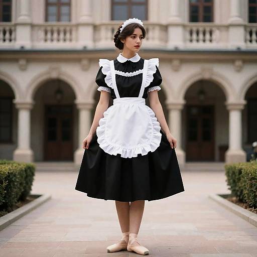 Midnight Blue Maid in Castle Courtyard