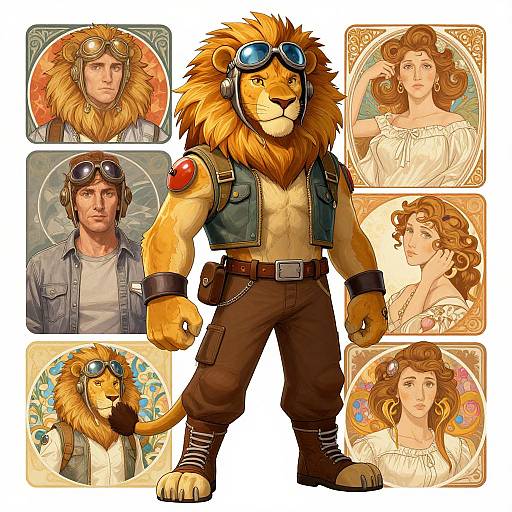 Anthropomorphic Lion Aviator Character