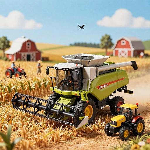 Miniature Combine Harvester in Farmland
