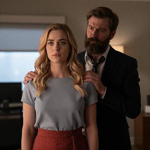 Serious Couple in Dimly Lit Room