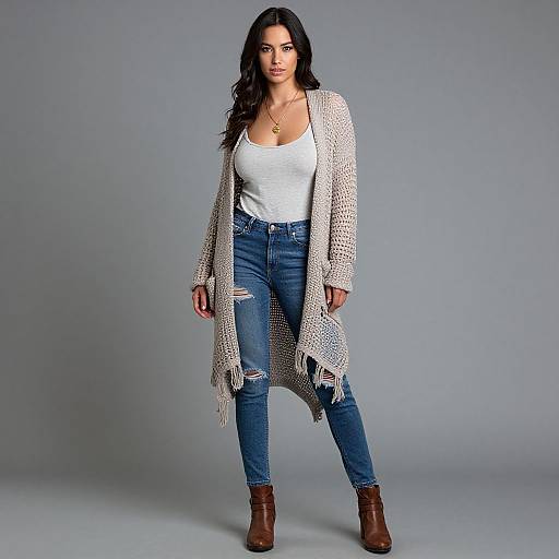 Bohemian Woman in Crochet Cardigan