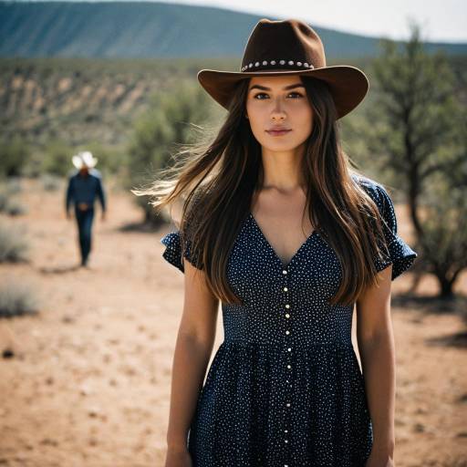Woman in Cowboy Hat and Dress in Desert Outdoors