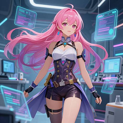 AI Anime Girl Creator in High-Tech Lab